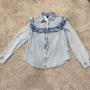 Vylette Ruffled Denim Button-Up